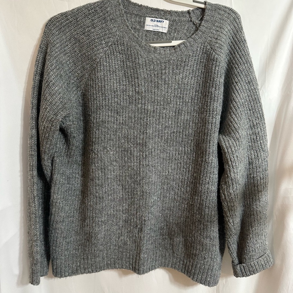 Old Navy Gray Crewneck Sweater Ribbed Knit